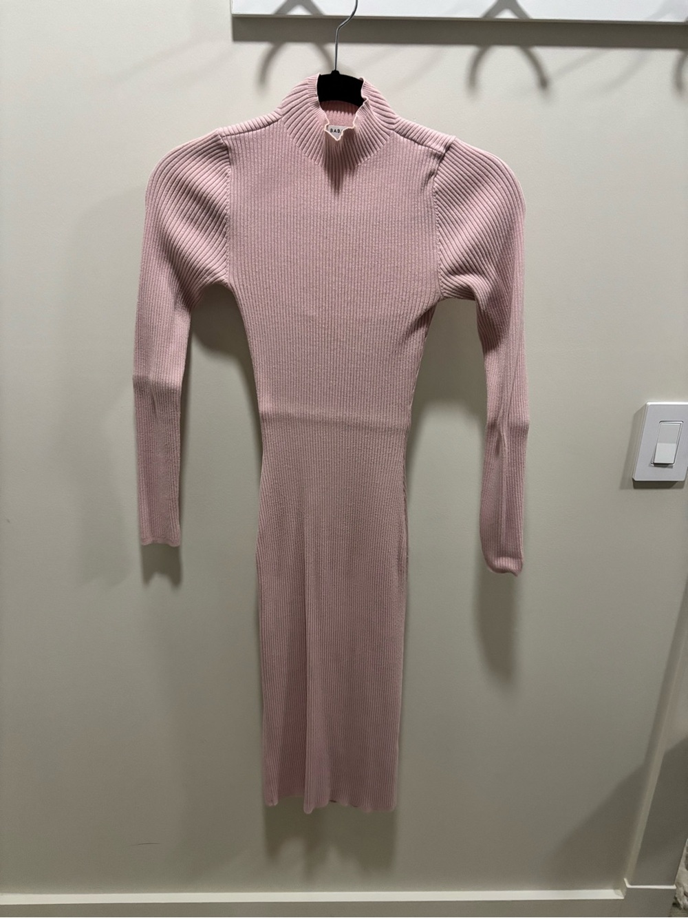 Babaton Ribbed Mock-Neck Long-Sleeve Midi Dress - Blush Pink